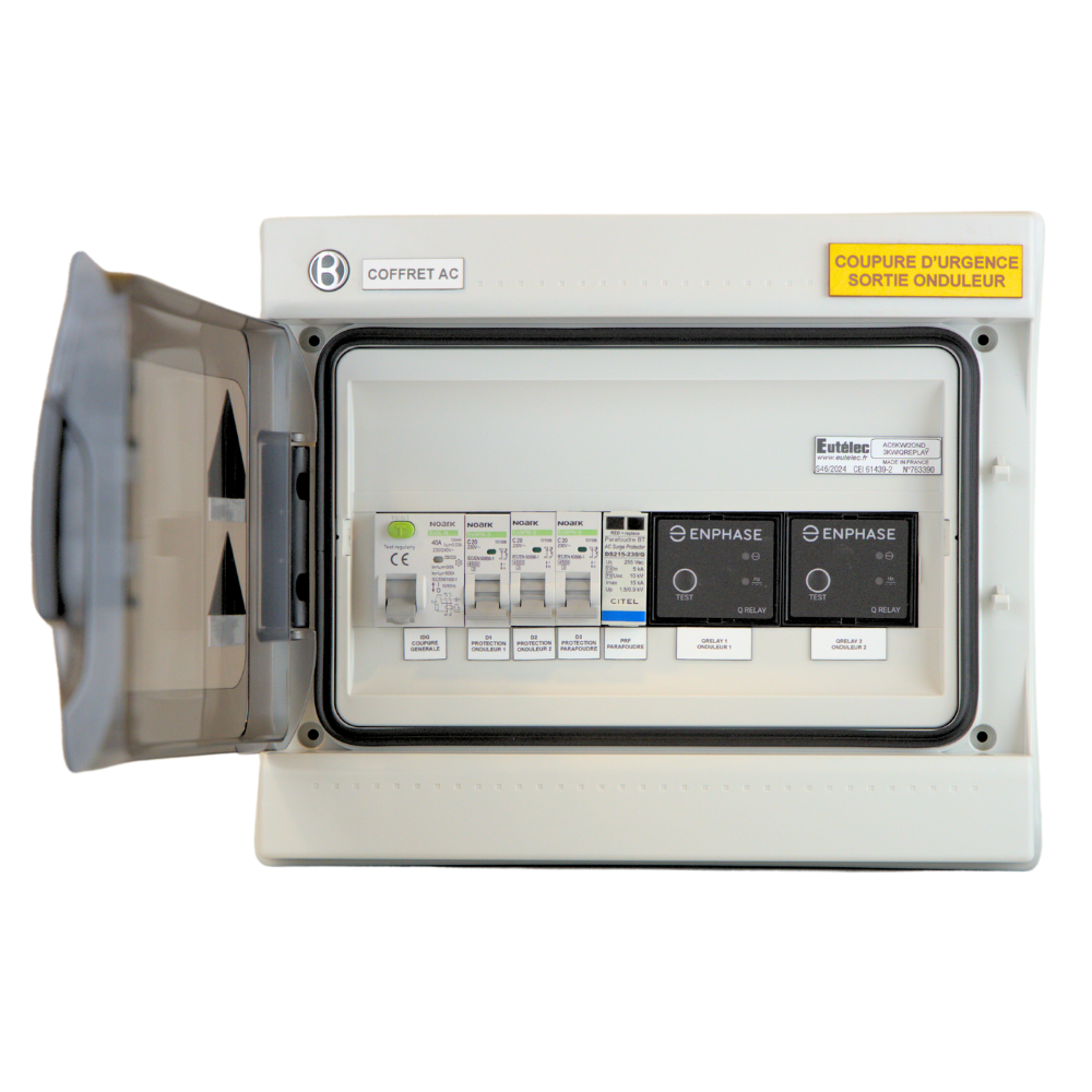 Eutelec - Coffret de protection AC 9kW - 20A - avec parafoudre et Q-Relay - triphasé