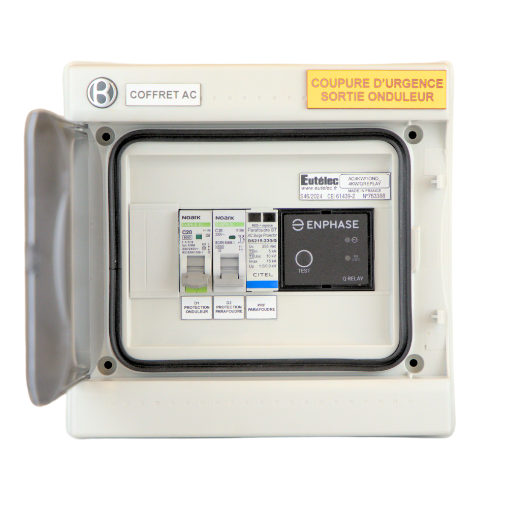 Eutelec - Coffret de protection AC 3kW - 20A - avec parafoudre et Q-Relay - monophasé