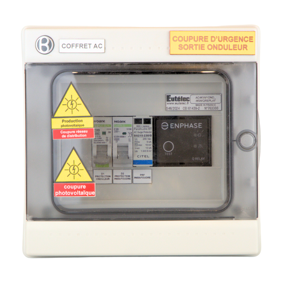 Eutelec - Coffret de protection AC 3kW - 20A - avec parafoudre et Q-Relay - monophasé