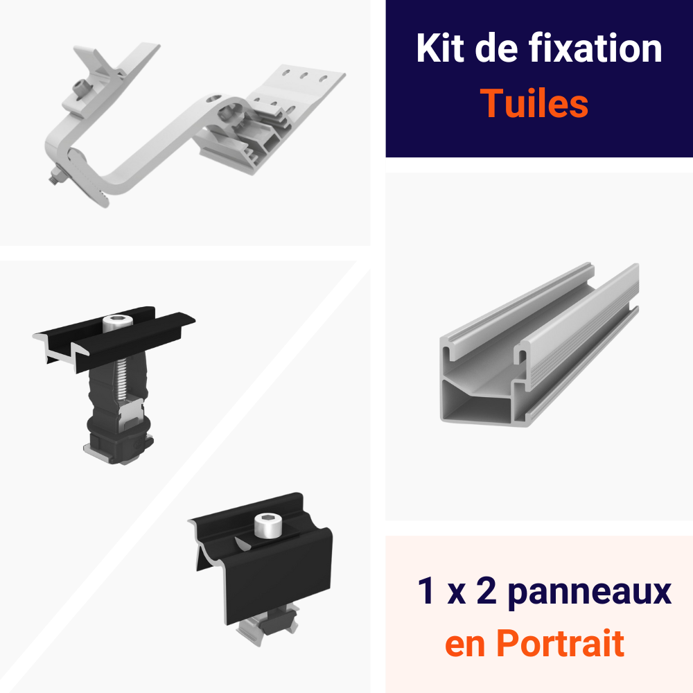 K2 Systems - Kit de fixation Tuiles 1 ligne de 2 panneaux Portrait