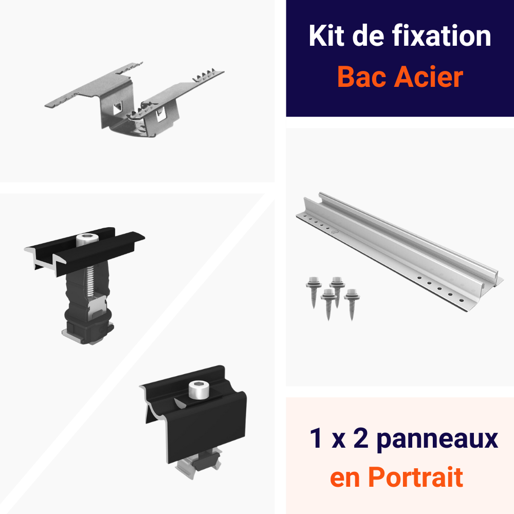 K2 Systems - Kit fixation Bac acier - 1 ligne de 2 panneaux Portrait